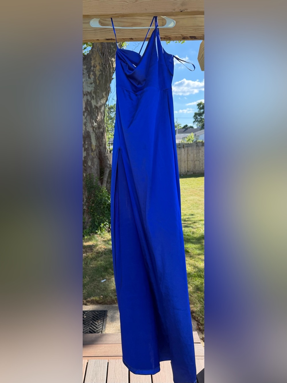 Windsor Royal Blue Satin Slip Gown with Side Slit